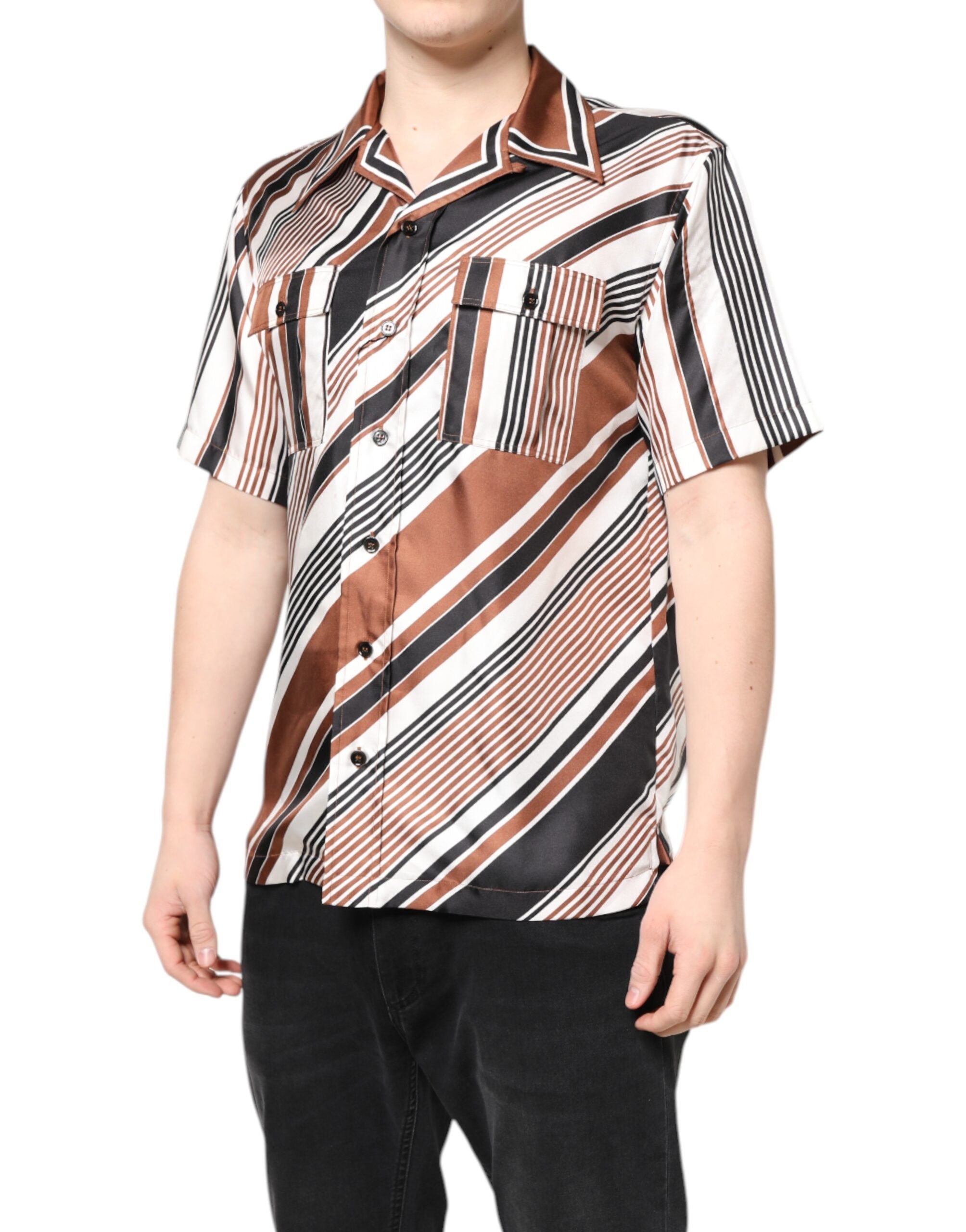 Dolce & Gabbana multicolored striped silk shirt with short sleeves